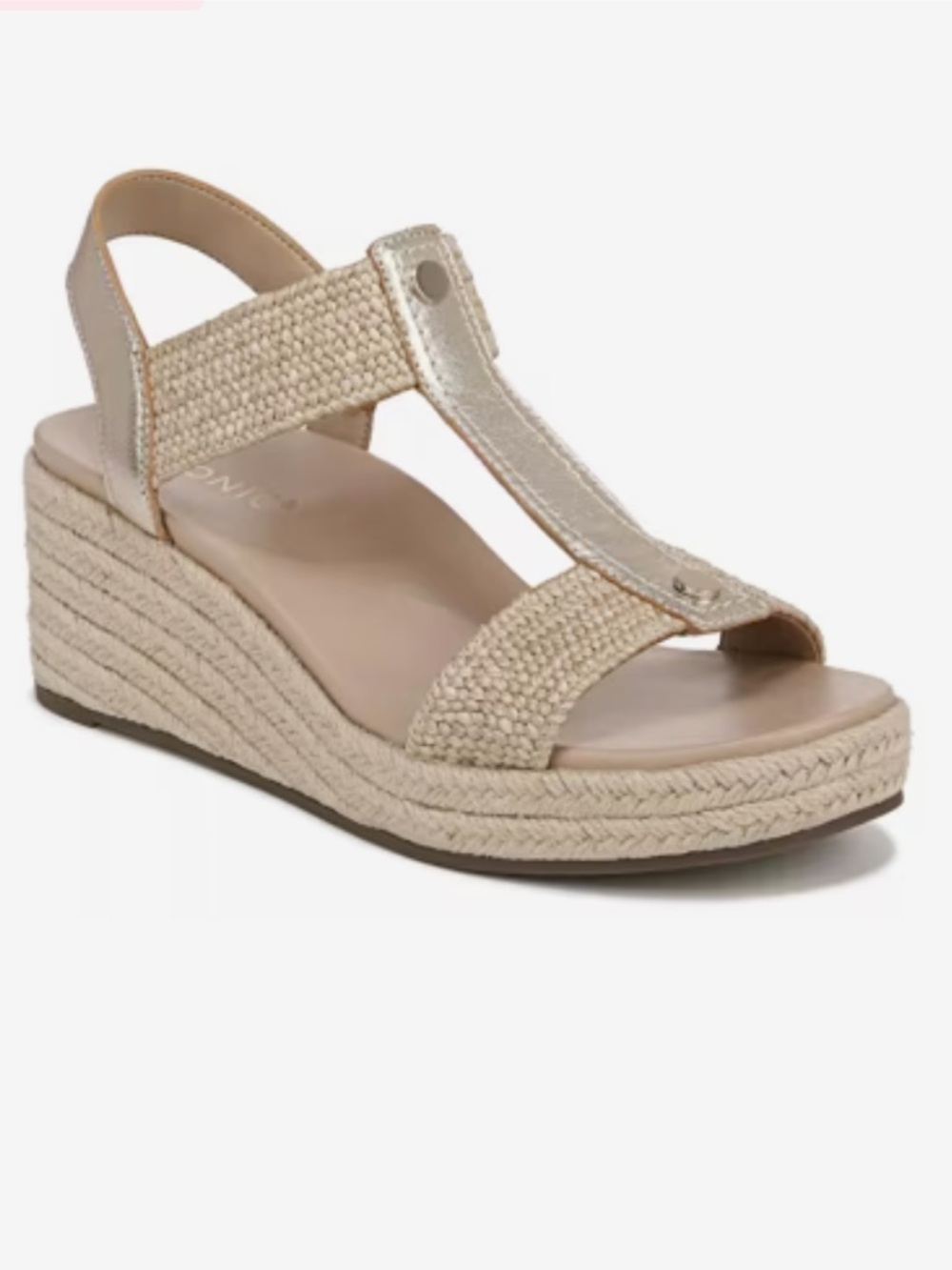 Vionic Calera Espadrille Wedge Sandal in Gold and Tan